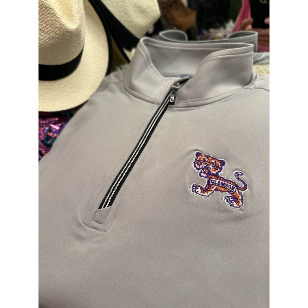 Cutter & Buck Clemson Tigers Throwback Gray 1/4 Zip Performance Pullover